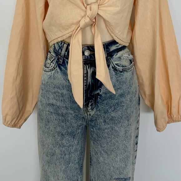 The Shore Brand Linen Tie Front Cropped Top Peach Parfait XL NWT - Picture 5 of 11